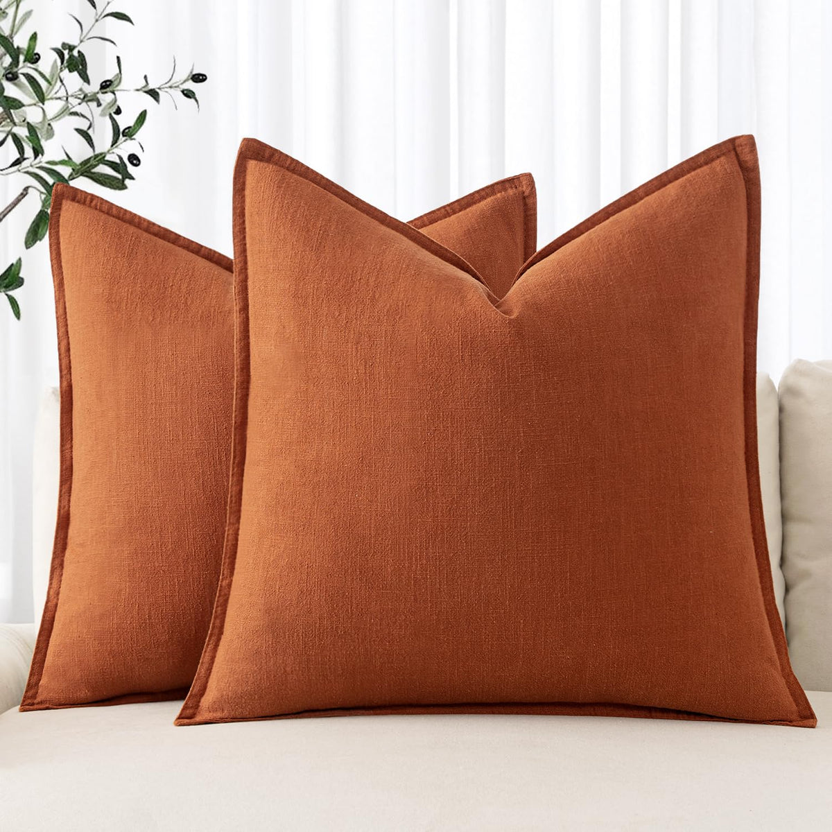 MIULEE Decorative Linen Pillow Covers 20x20 Inch Natural Beige