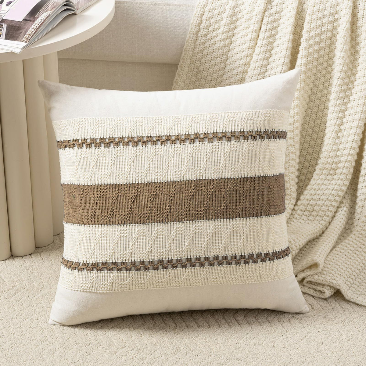 Fancy Homi Set of 1 Navy Blue Lumbar Decorative Throw Pillow Covers 12x20 Inch for Couch Bed Sofa Living Room, Soft Cotton blend Woven Textured Cushion Case