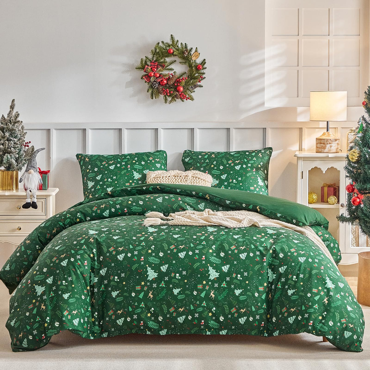 Lekesky Floral Duvet Cover Queen Size 3-Piece, Sage Green