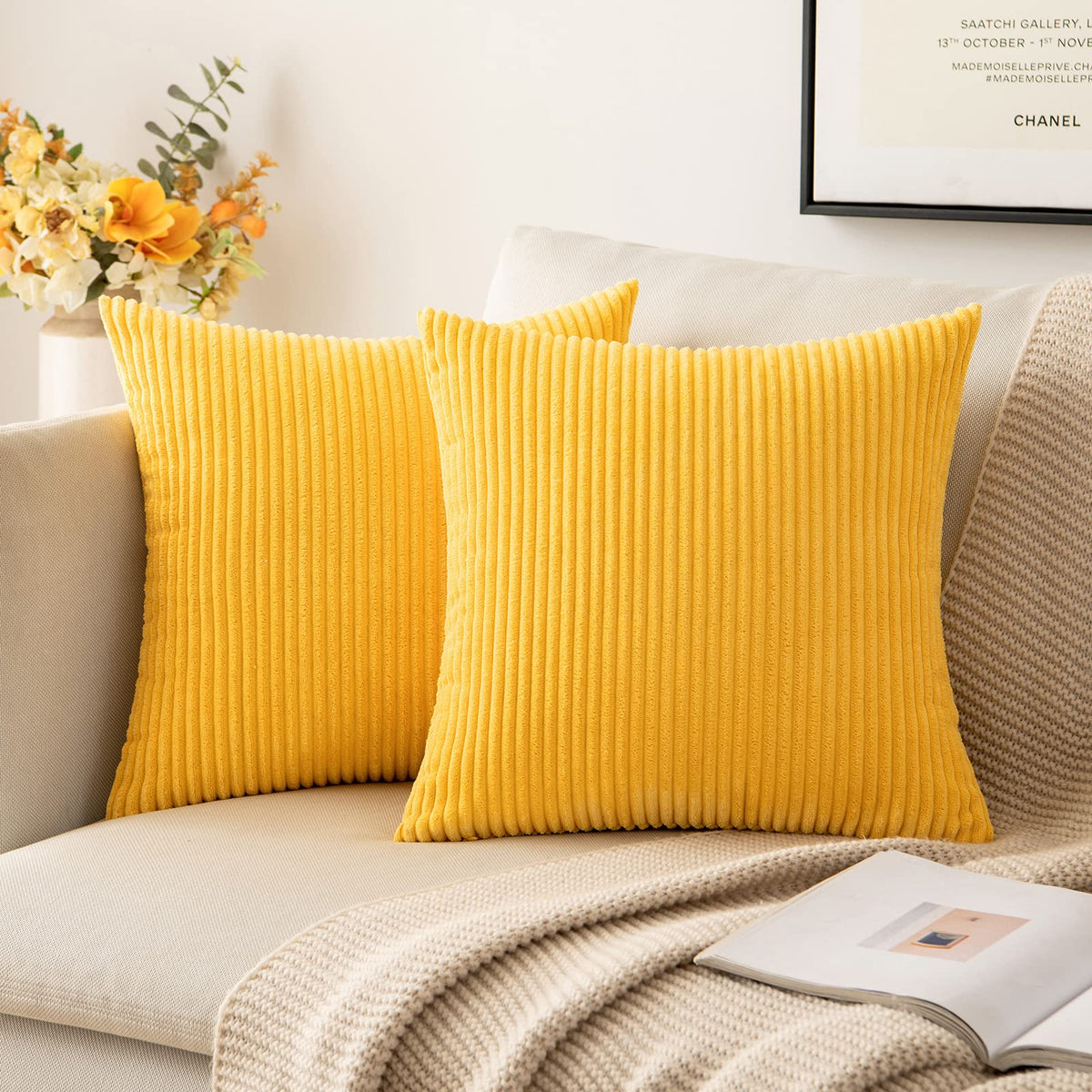 MIULEE Decorative Corduroy Throw Pillow Covers Set of 2 18x18 Dusty Blue
