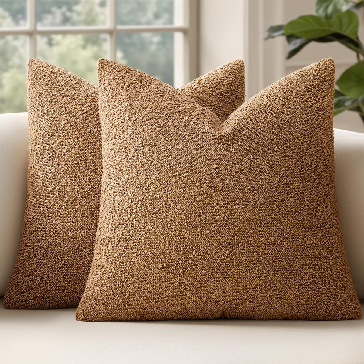 MIULEE 20x20 Decorative Boucle Couch Pillow Covers Brown