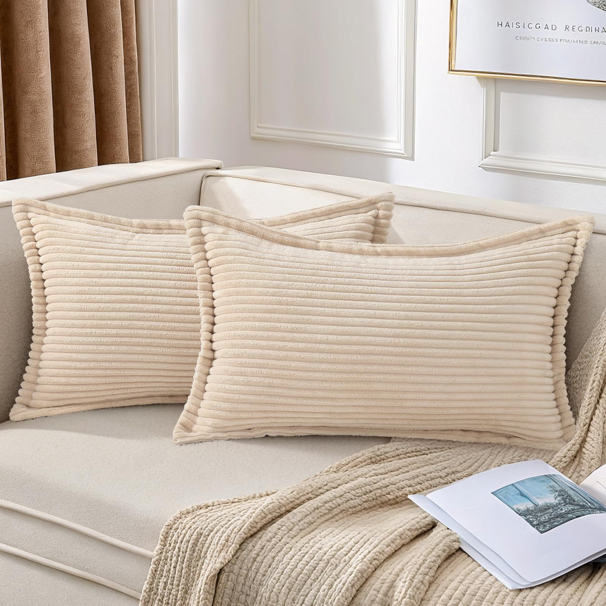 Mecatny Corduroy Fall Throw Pillow Covers 18x18 Set of 2 Olive Green