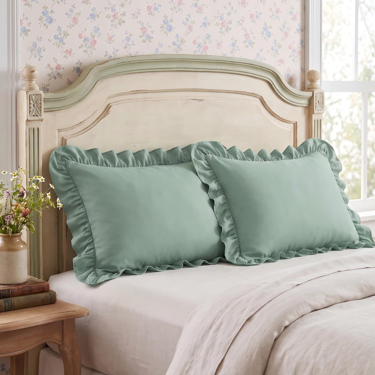 Bedsure Ruffle Pillow Cases Standard Size Set of 2, White Pillow Shams