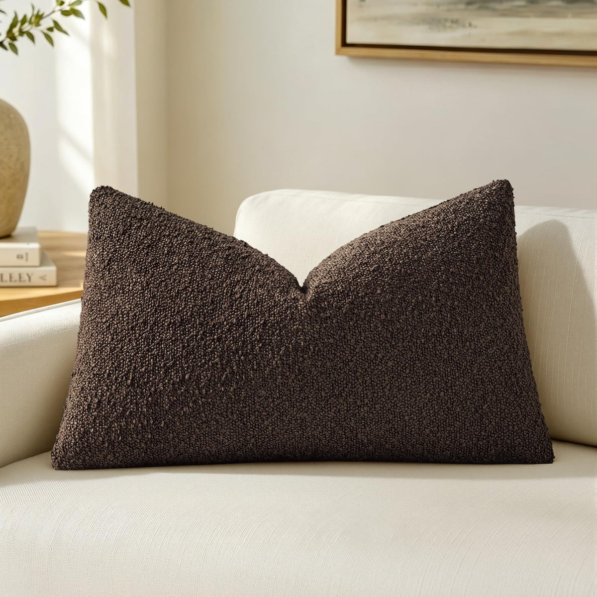 MIULEE Textured Boucle Lumbar Pillow Cover for Bed 12x20 Neutral