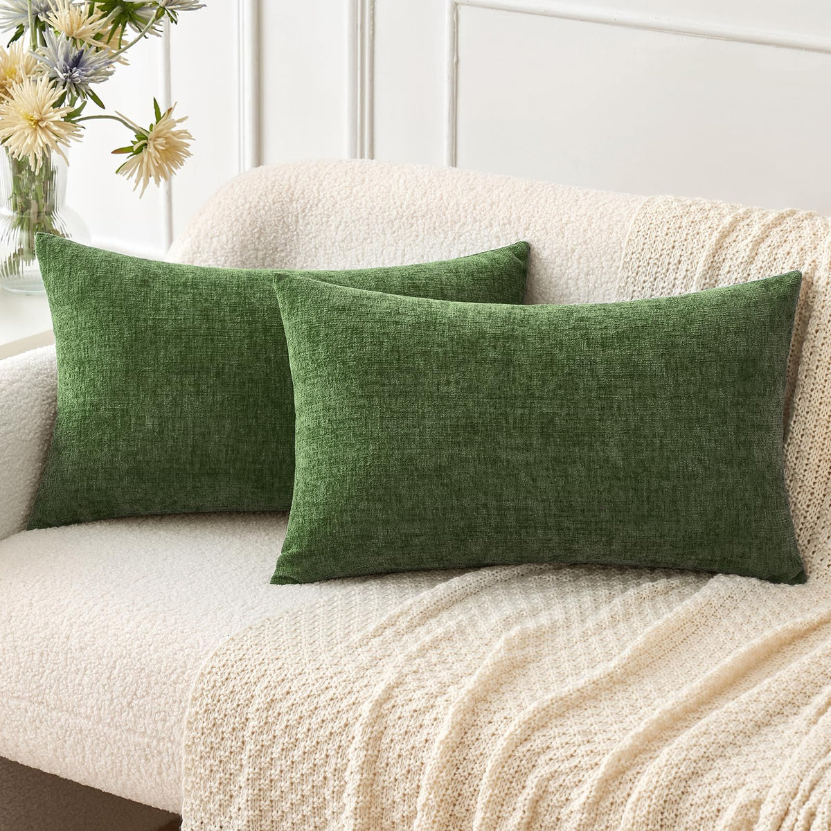MIULEE Soft Chenille Throw Pillow Covers Teal 18x18 Inch Pack of 2