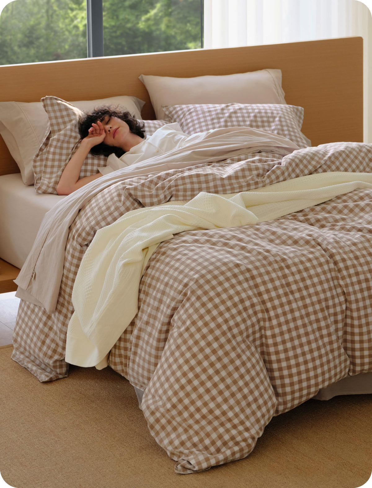Bedsure PureWoven Gingham Duvet Cover Set Linen‑Like, King Size, 3-PC
