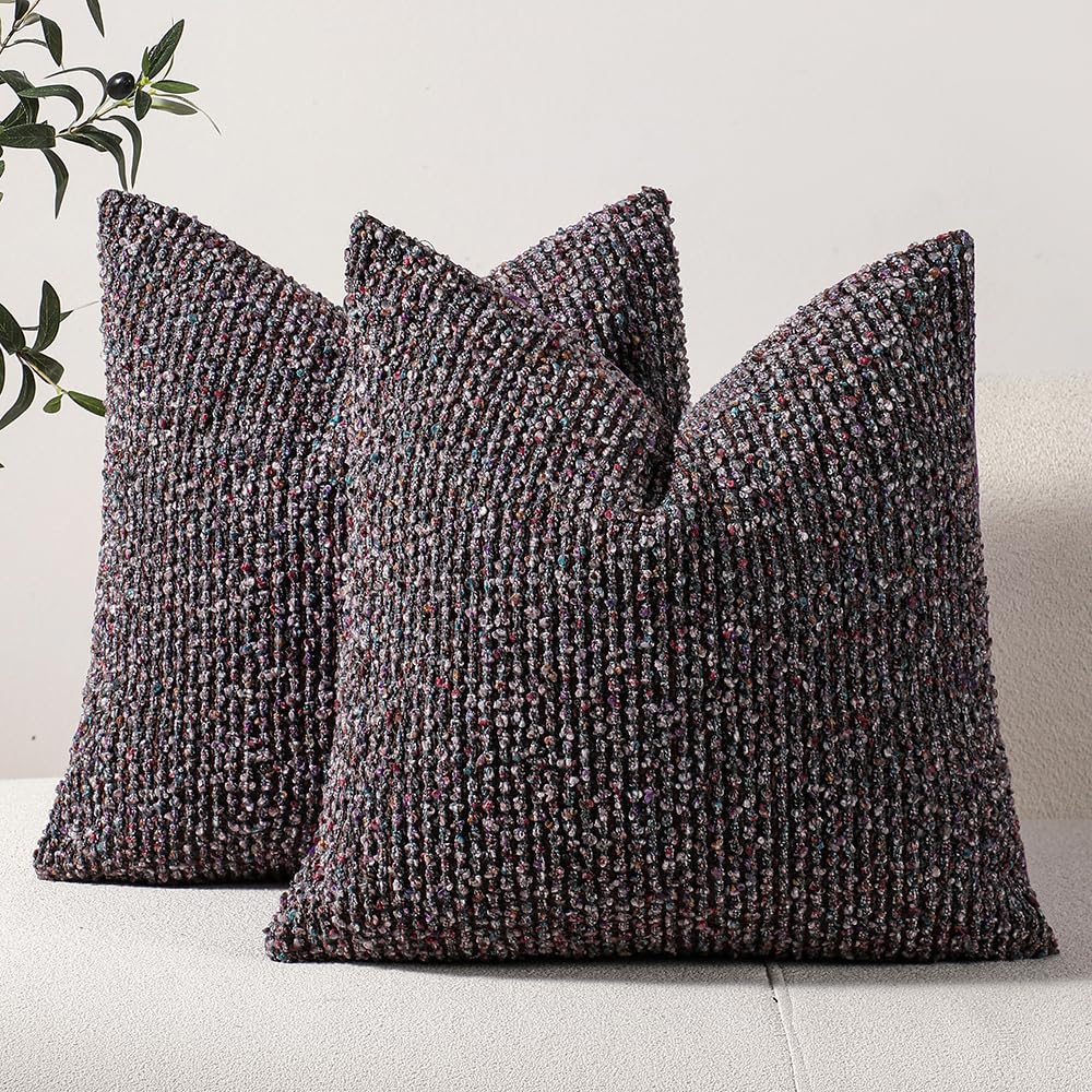 DEZENE Striped Throw Pillow Covers 18x18 Set of 2 Beige Textured Boucle Chic Morden Boho Accent Farmhouse Square Decorative Couch Pillow Covers for Home Decor Bed Sofa Living Room