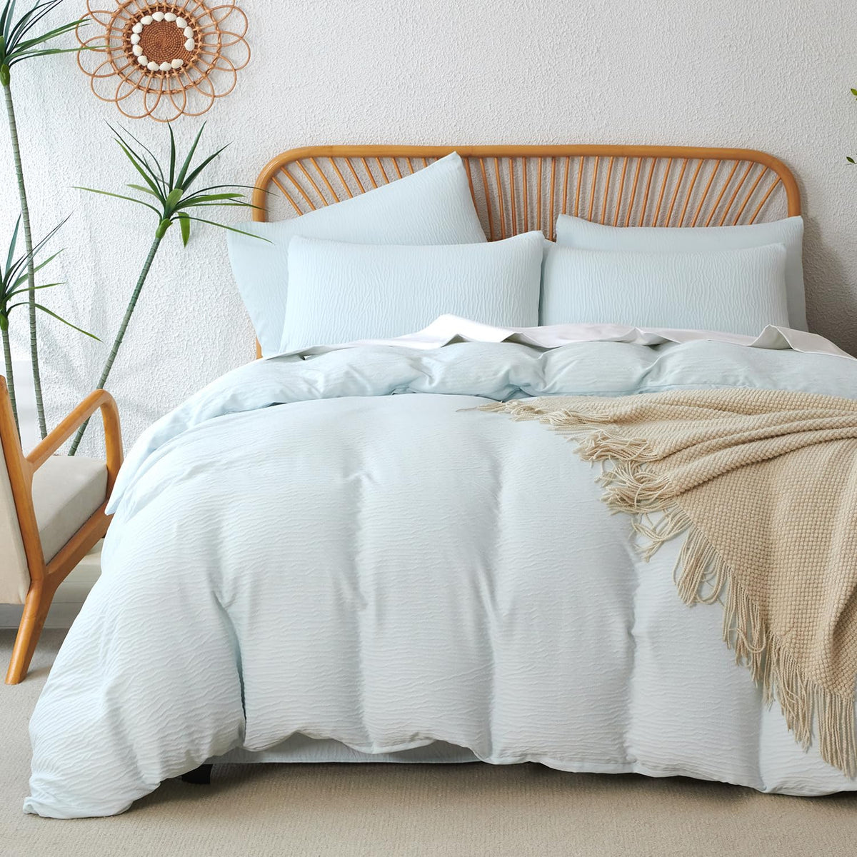 King Size Duvet Cover Set Floral Luxury Soft Brushed Microfiber Crinkle Gauze Fabric 3 Pieces Bedding Set Flower Pattern Duvet Cover King with Zipper Closure Breathable Comfy