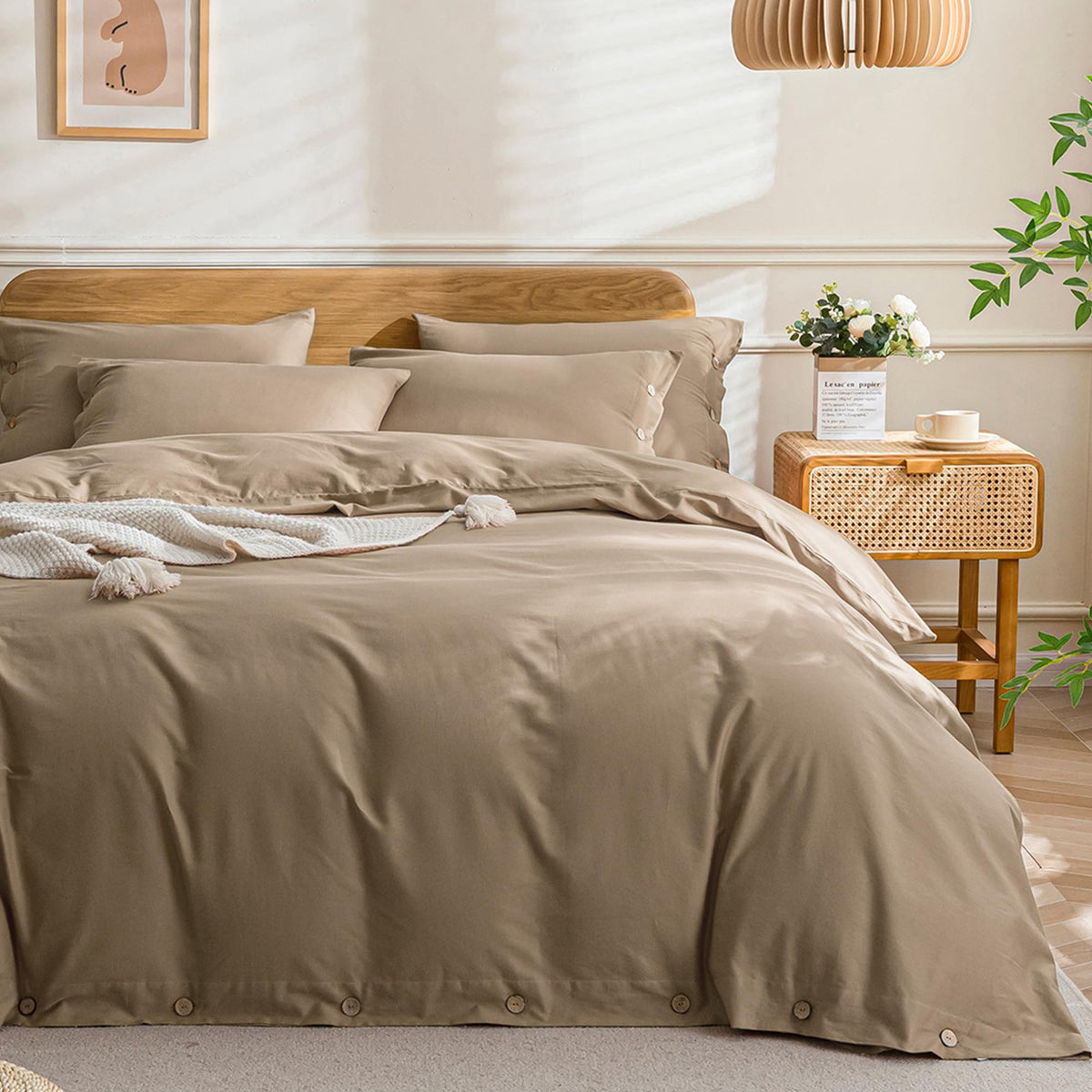 JELLYMONI 100% Washed Cotton Striped Duvet Cover Set King, Linen-Like