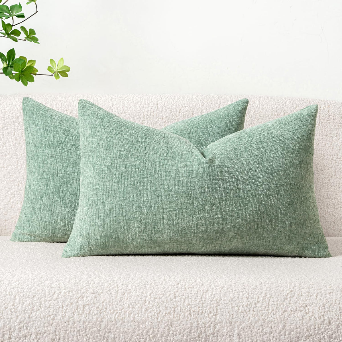 MIULEE Soft Chenille Throw Pillow Covers Teal 18x18 Inch Pack of 2