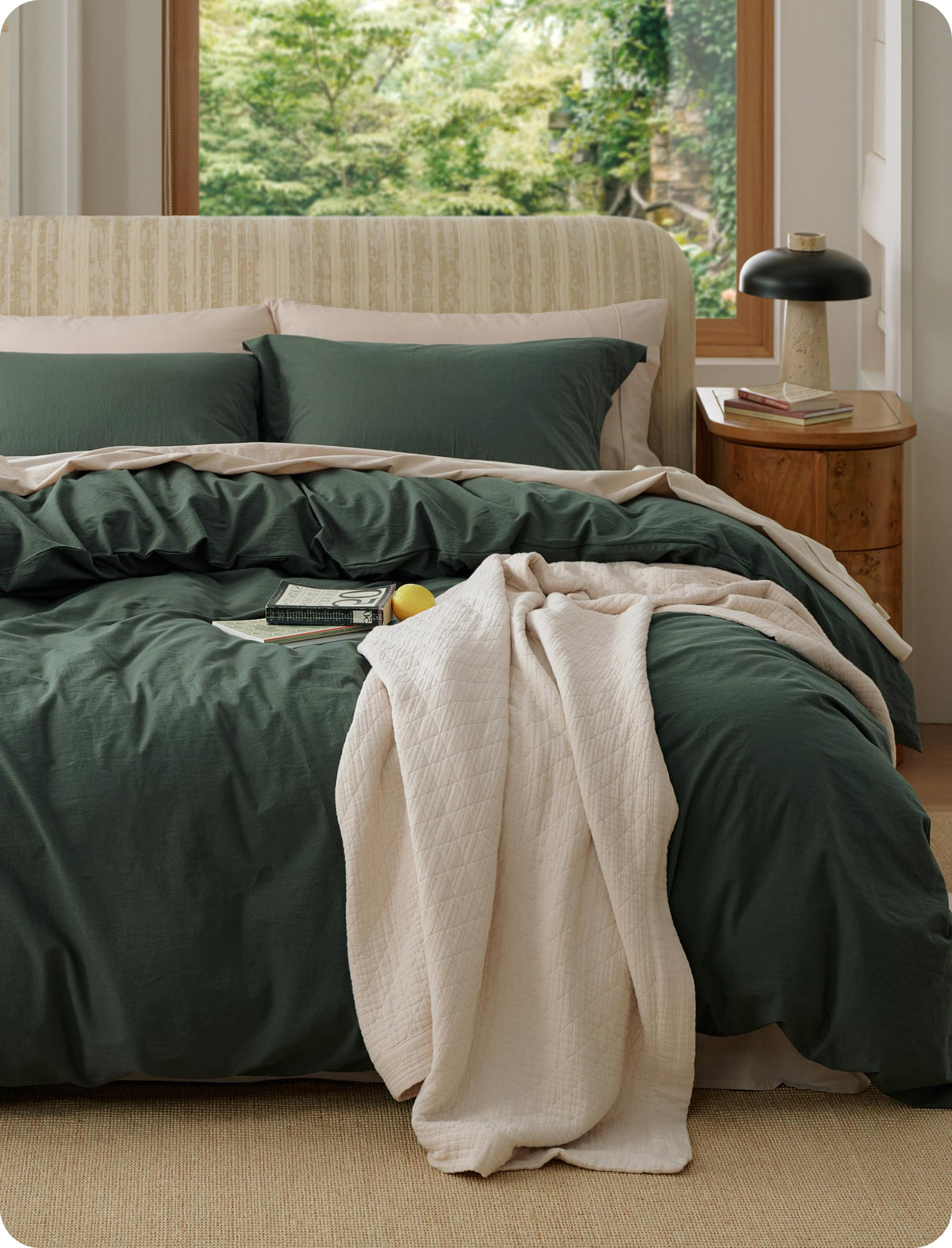 Bedsure PureWoven 100% Washed Cotton Duvet Cover Set, Queen Size, 3-PC