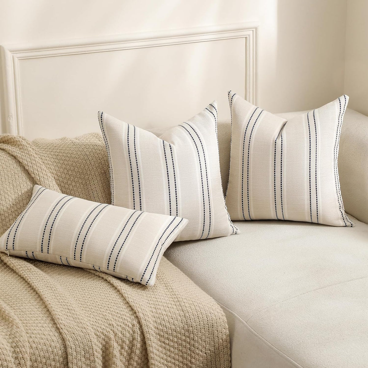 Hckot Navy Blue Throw Pillow Covers 20x20 Set of 2 Striped Pillow Covers
