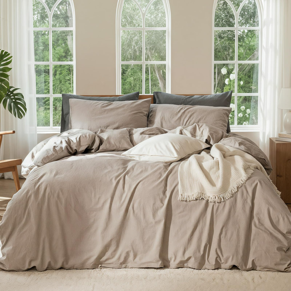 100% Linen Duvet Cover, Soft 3pcs Bedding Set with Zipper Closure, Natural Texture, Breathable for Hot Sleeper,Comforter Not Included(Dark Grey,King(104 * 90))