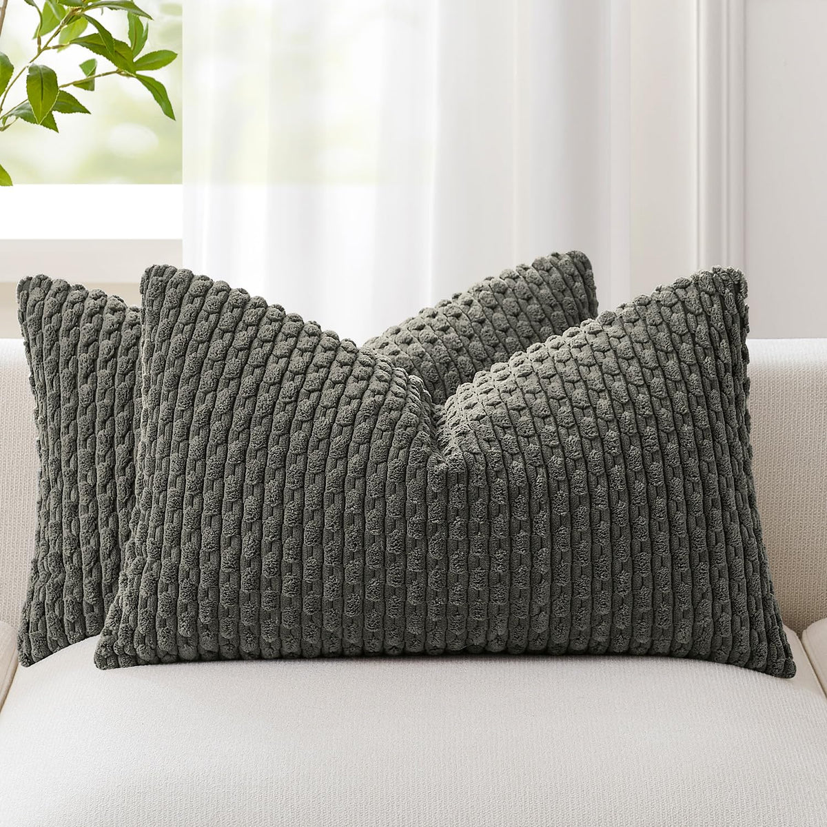 Kevin Textile Soft Corduroy 18x18 Inch Pillow Covers 2 Pack, Burnt Brick