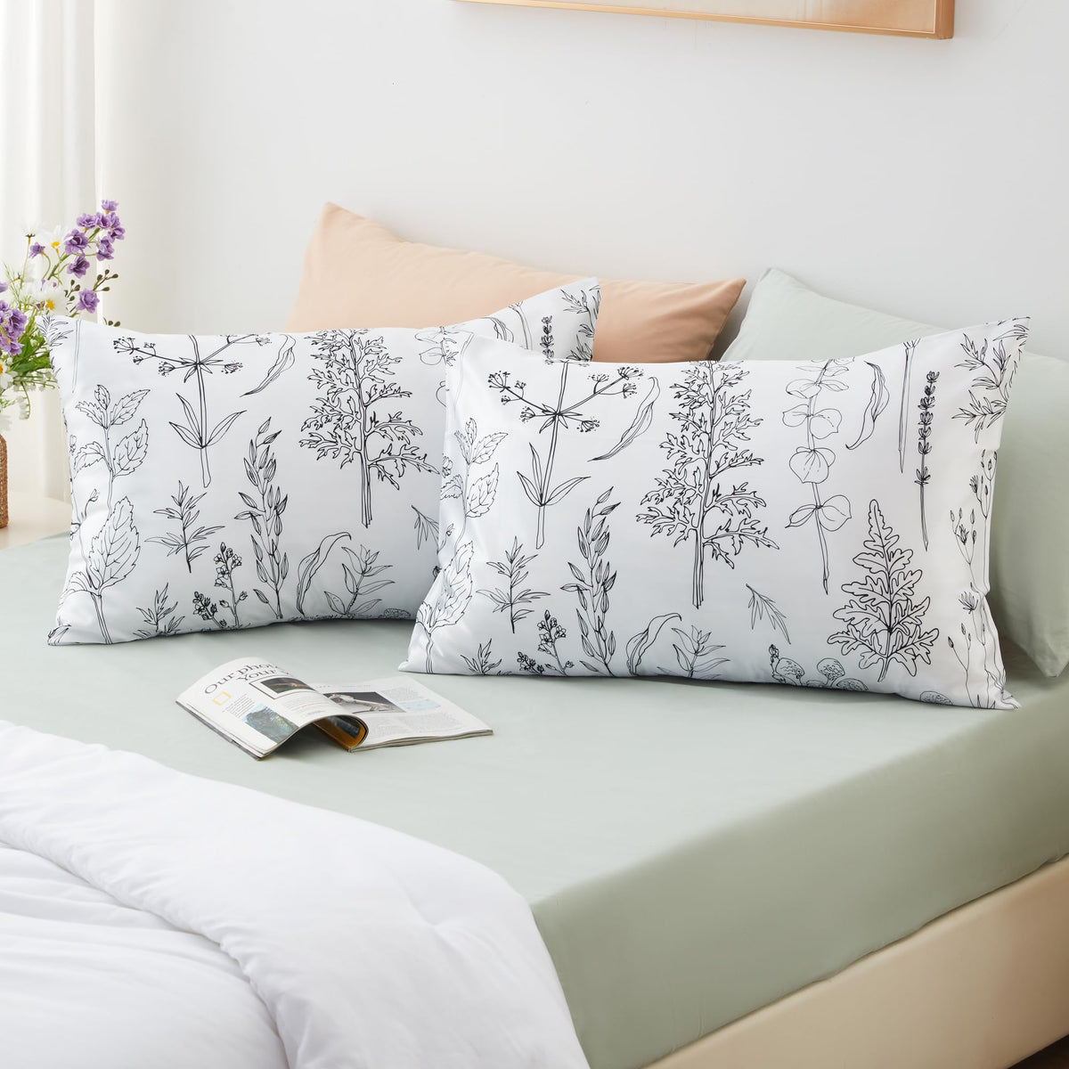 EXQ Home Satin Pillowcase for Hair and Skin Queen - Printed Black Sun