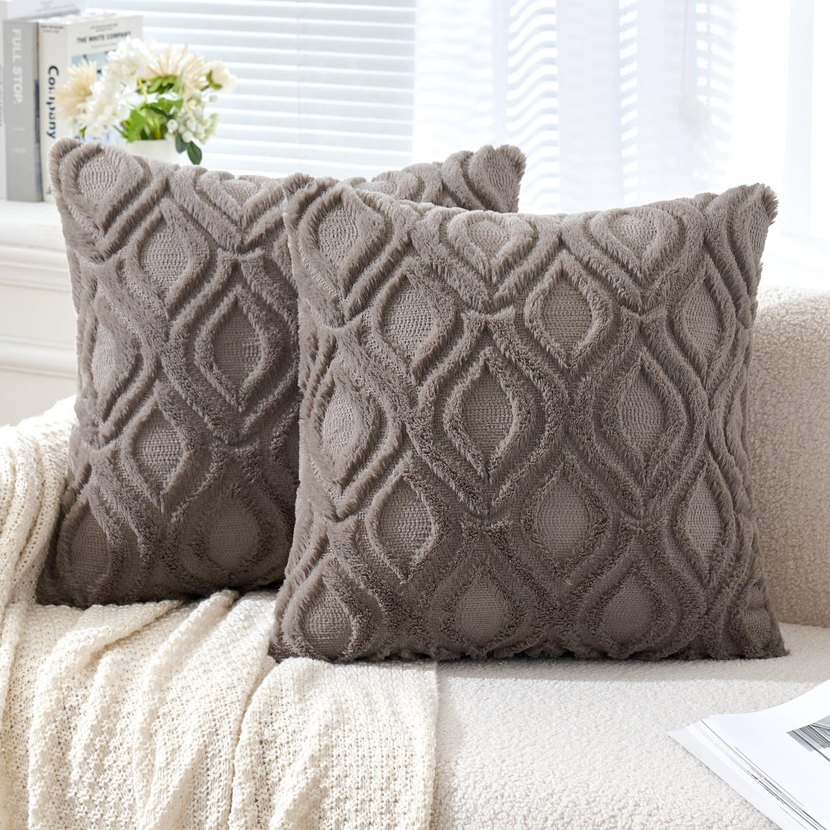 MIULEE Fall Mustard Yellow Soft Plush Faux Wool Throw Pillow Covers 18x18