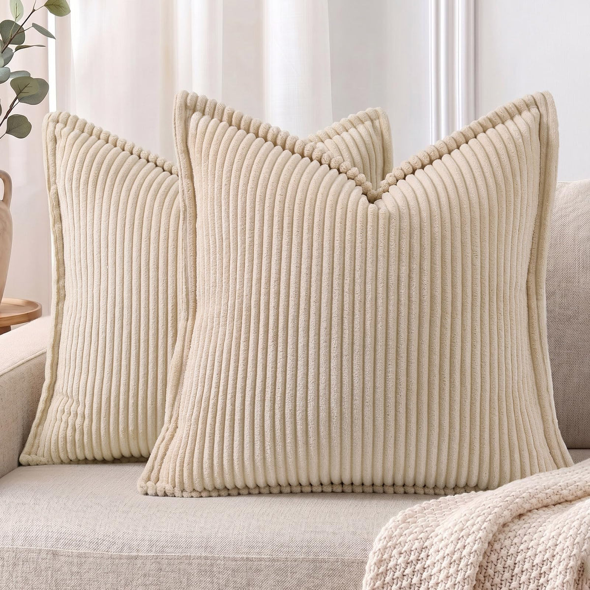 Mecatny Corduroy Fall Throw Pillow Covers 18x18 Set of 2 Olive Green