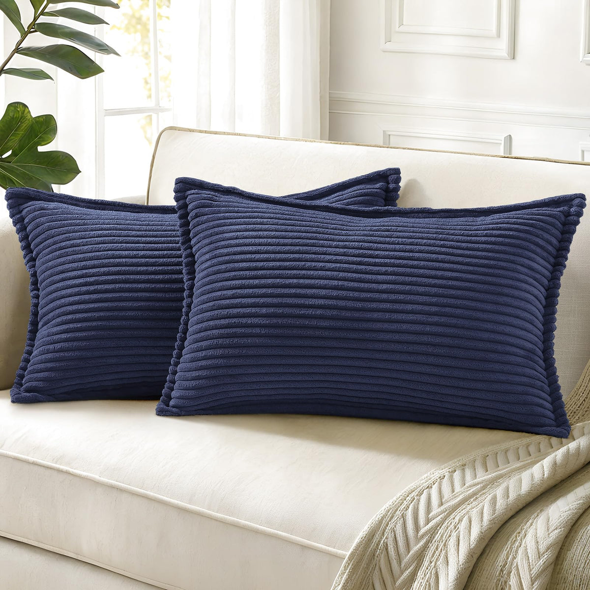 decorUhome Fall Corduroy Olive Green Throw Pillow Covers 18x18 Set of 2