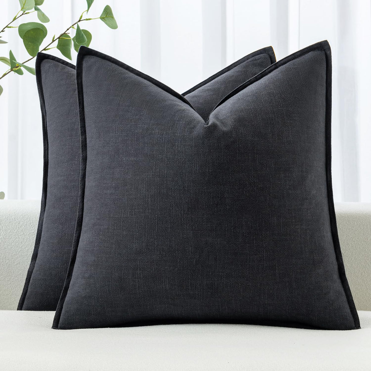 MIULEE Decorative Linen Euro Sham Pillow Covers 24x24 Natural Beige