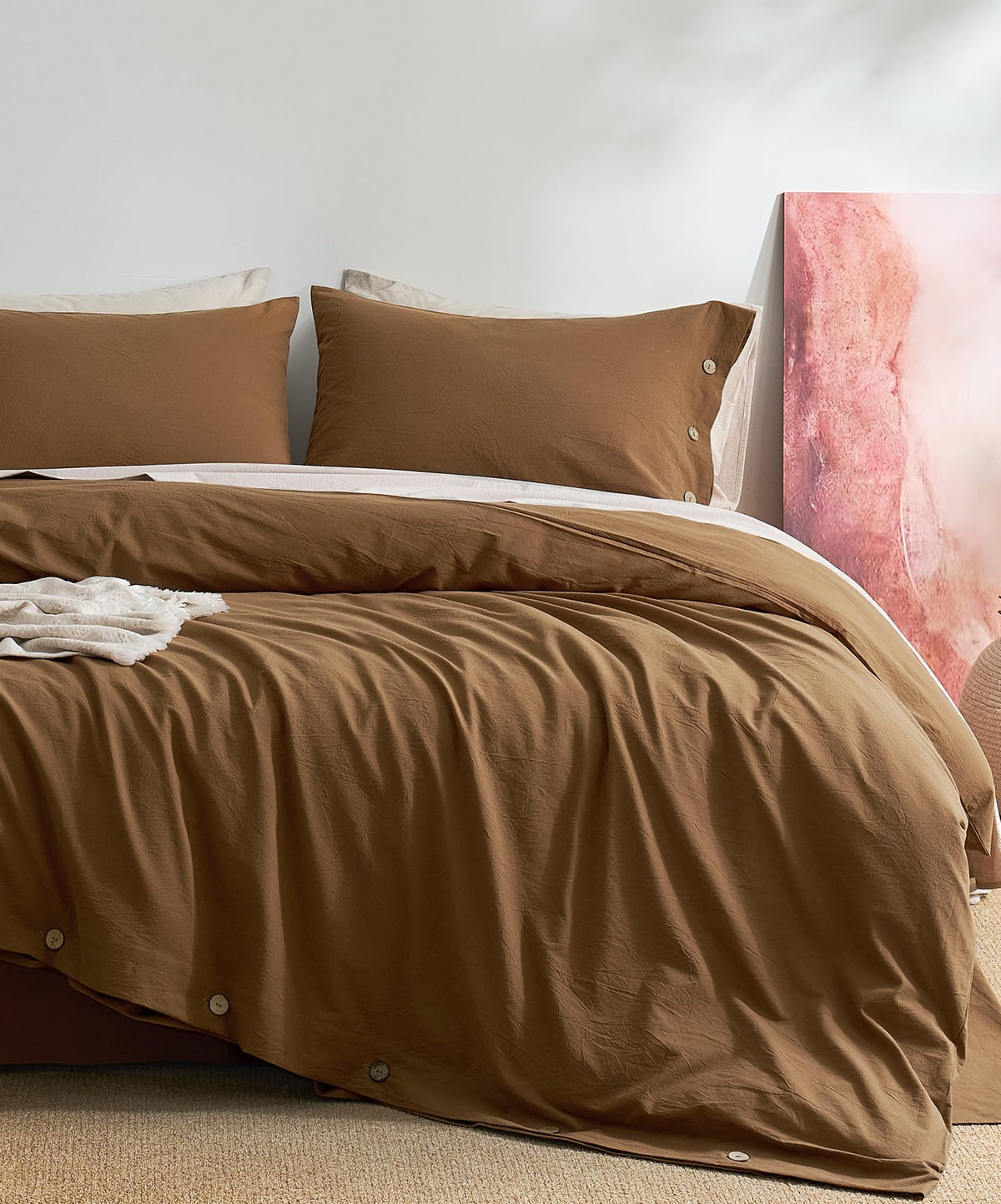 JELLYMONI 100% Washed Cotton Striped Duvet Cover Set King, Linen-Like
