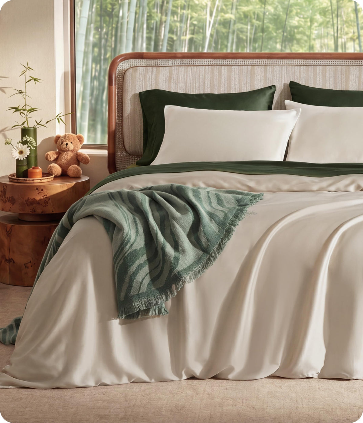 Bedsure PureWoven 100% Organic Bamboo Cooling Duvet Cover Set, Queen, Green