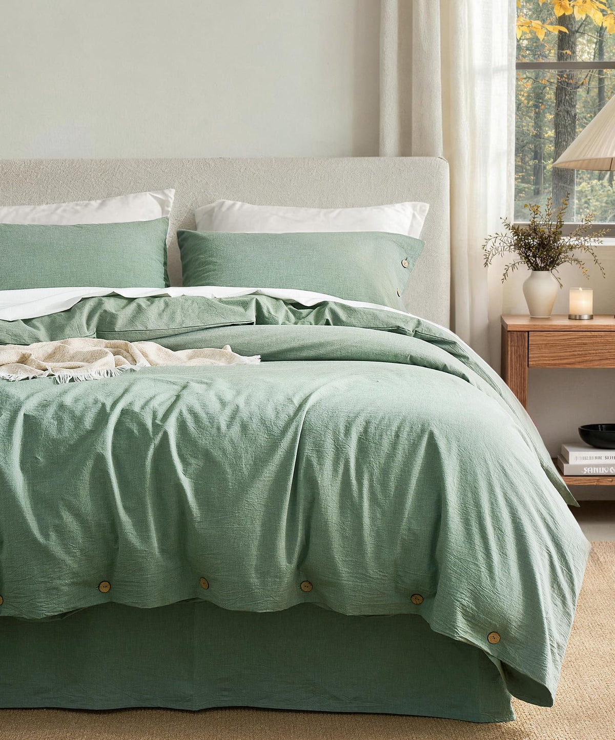 JELLYMONI 100% Washed Cotton Striped Duvet Cover Set King, Linen-Like