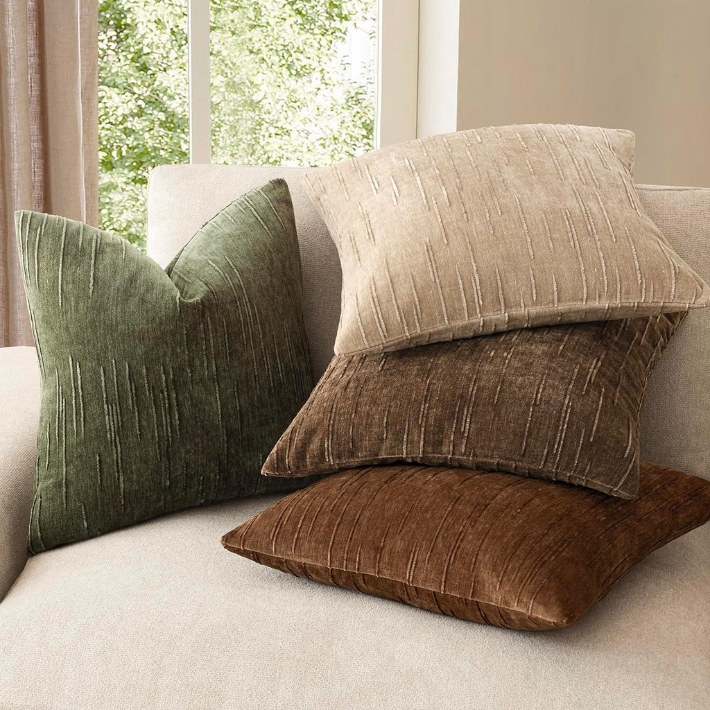 Foindtower Pack of 2 Slubby Textured Chenille Throw Decorative Pillow Covers Square Accent Solid Cushion Cover Soft Farmhouse Pillow Case for Couch Sofa Bedroom Living Room 20x20 Inch,Dark Olive Green
