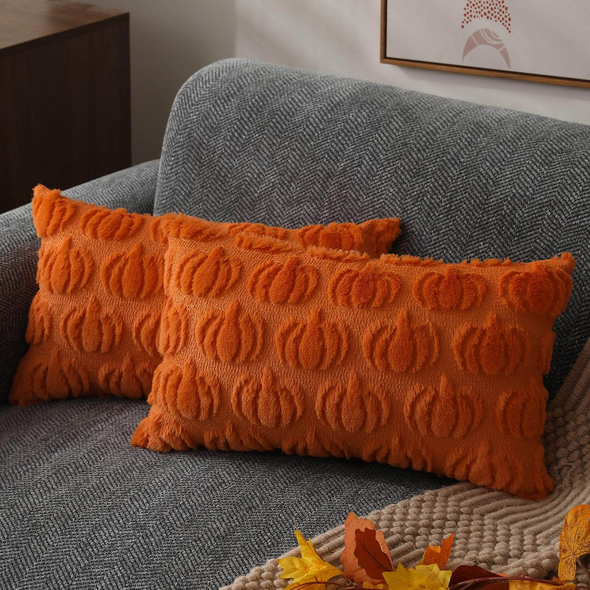DFXSZ Fall Pillow Covers 18x18 2Pcs Beige Pumpkin Fall Decorations for Home