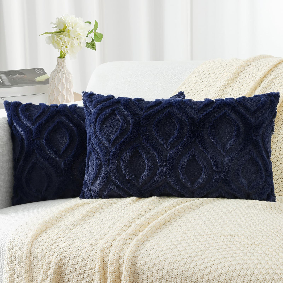 decorUhome Faux Fur Plush Soft Rust Throw Pillow Covers 18x18 Set of 2