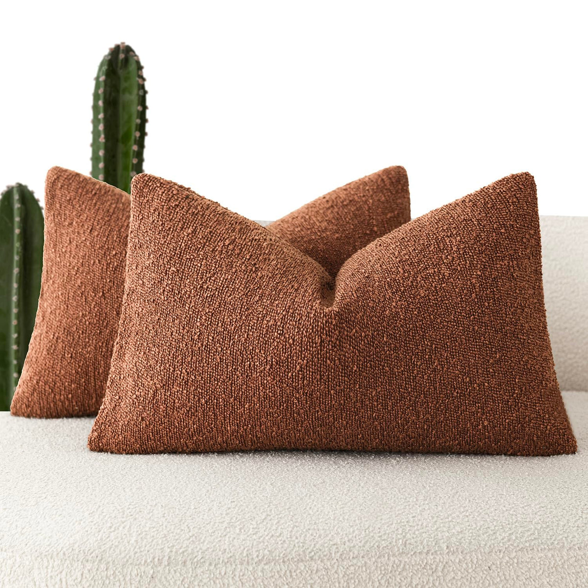 Foindtower Decorative Textured Boucle Throw Pillow Covers 18x18 Inch,Ivory