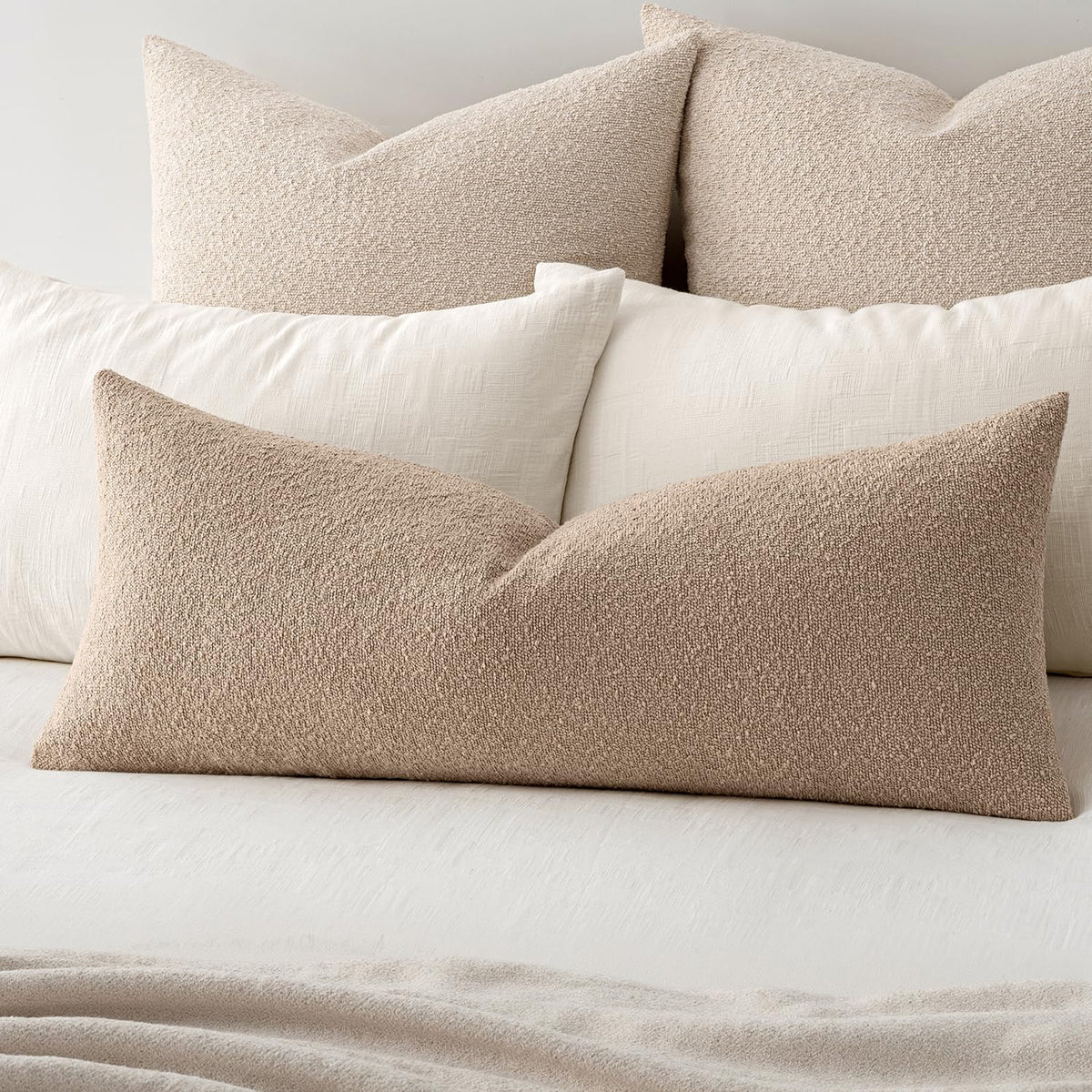 MIULEE Textured Boucle Lumbar Pillow Cover for Bed 12x20 Neutral