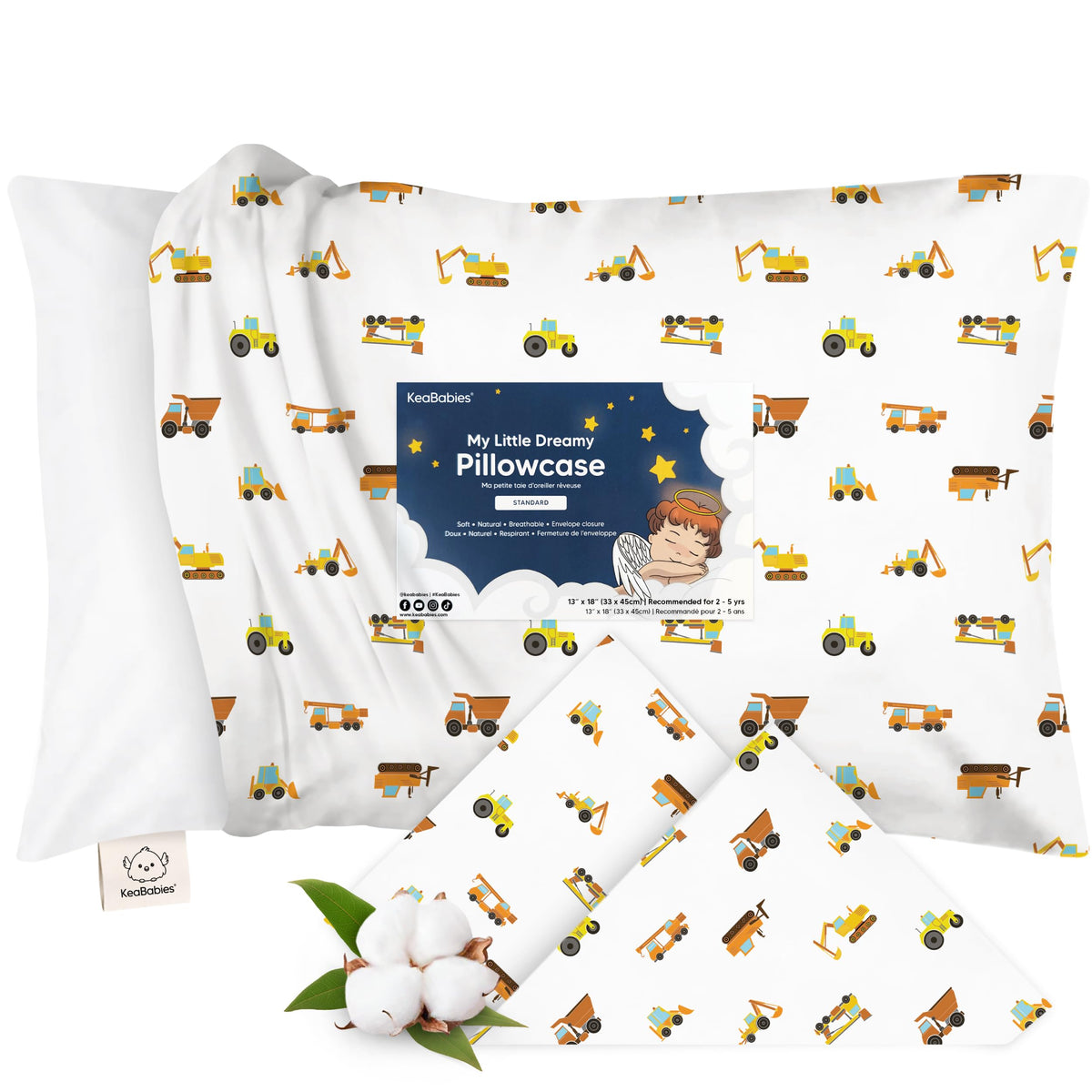 KeaBabies Toddler Pillowcase 13x18 Organic Cotton Cover, Soft White