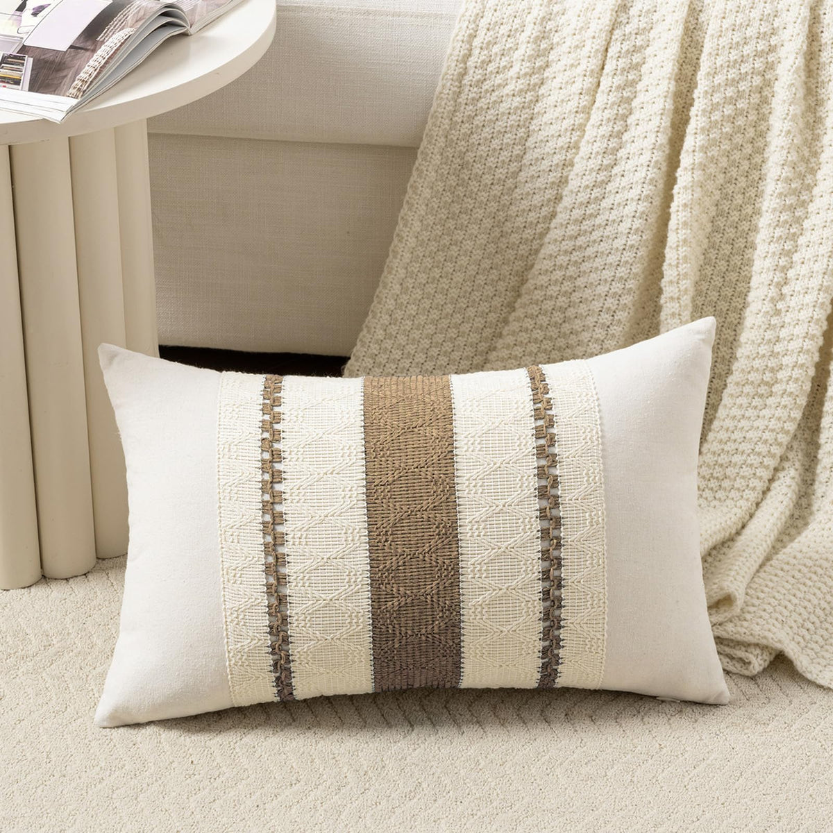 Fancy Homi Set of 1 Navy Blue Lumbar Decorative Throw Pillow Covers 12x20 Inch for Couch Bed Sofa Living Room, Soft Cotton blend Woven Textured Cushion Case