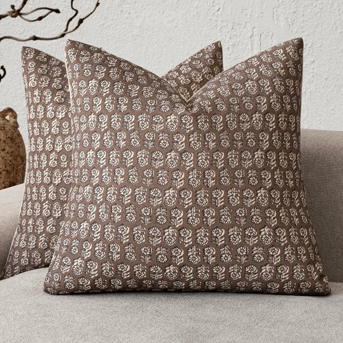 Foindtower Decorative Floral Print Throw Pillow Covers 20×20 Inch,Brown