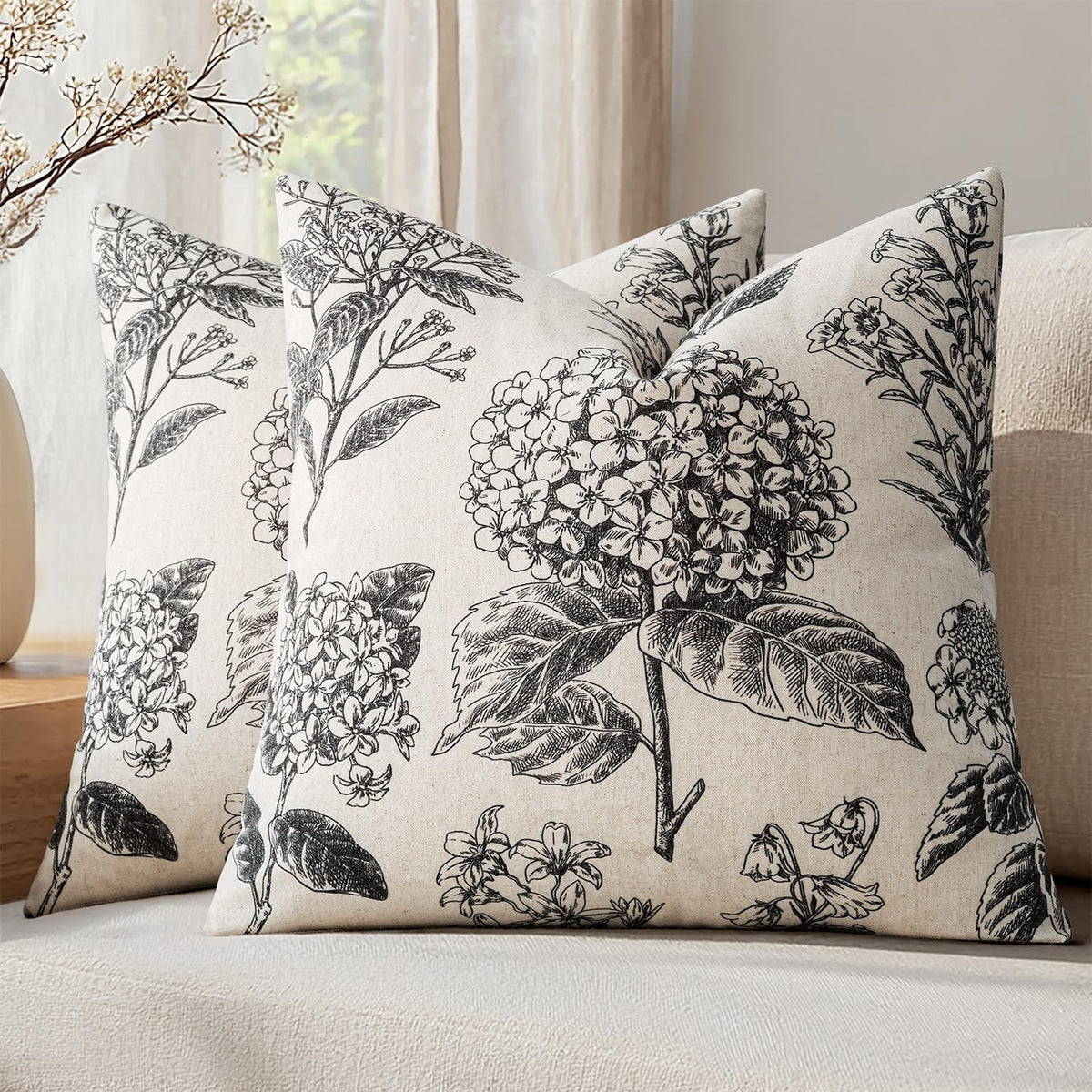 Set of 2 Decorative Floral Pillow Covers 18x18 Inch Light Brown