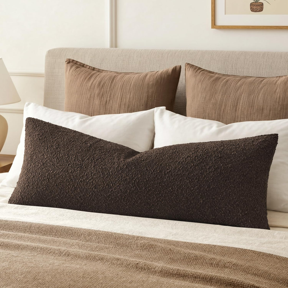 MIULEE Textured Boucle Lumbar Pillow Cover for Bed 12x20 Neutral