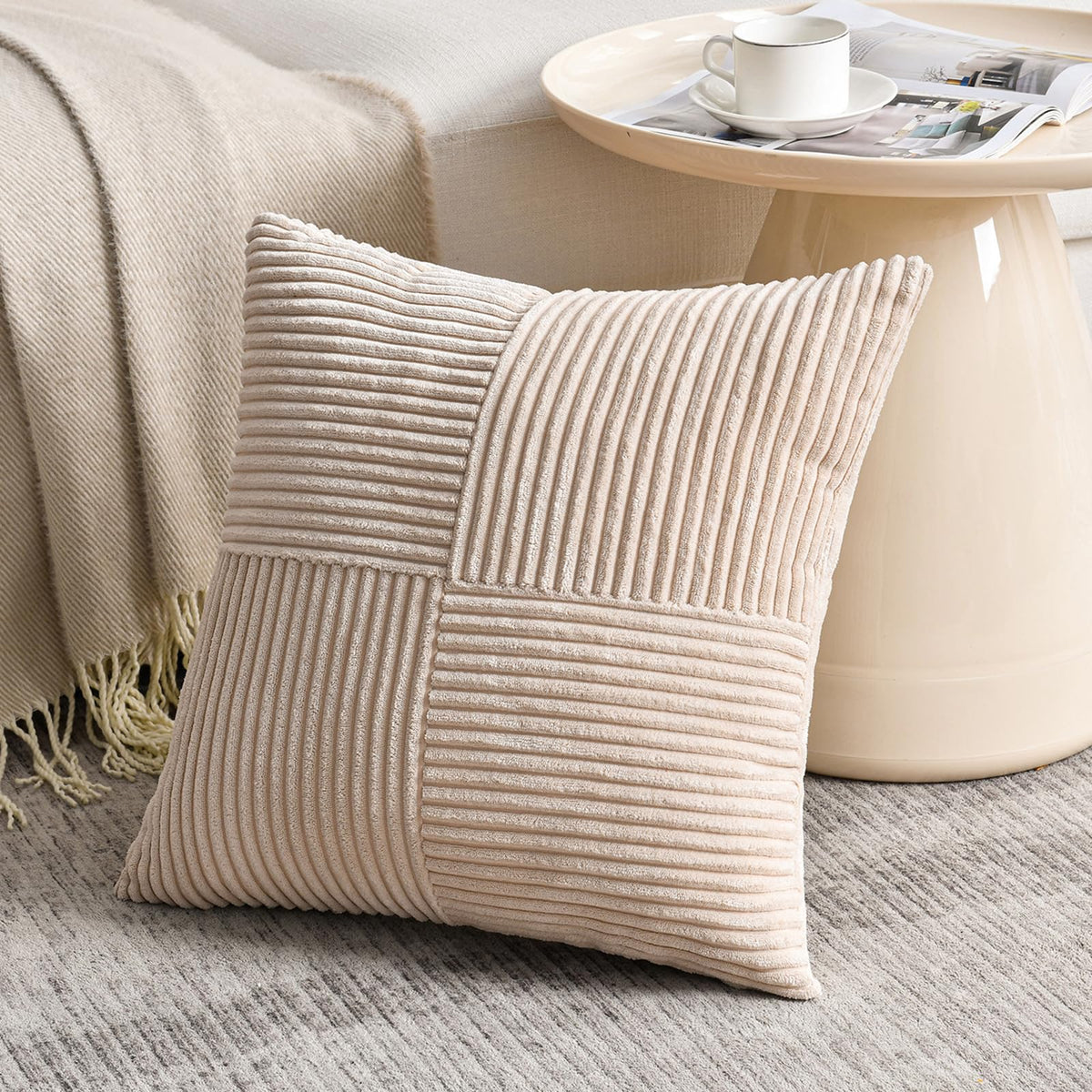 Fancy Homi Blush Pink Lumbar Decorative Throw Pillow Covers 12x20 Inch for Living Room Couch Bed, Rustic Farmhouse Boho Home Decor, Soft Striped Corduroy Rectangle Accent Cushion Case 30x50 cm