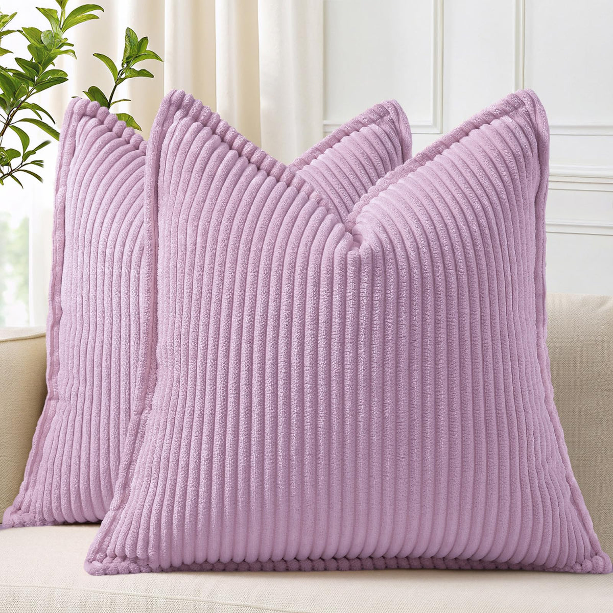 decorUhome Fall Corduroy Olive Green Throw Pillow Covers 18x18 Set of 2