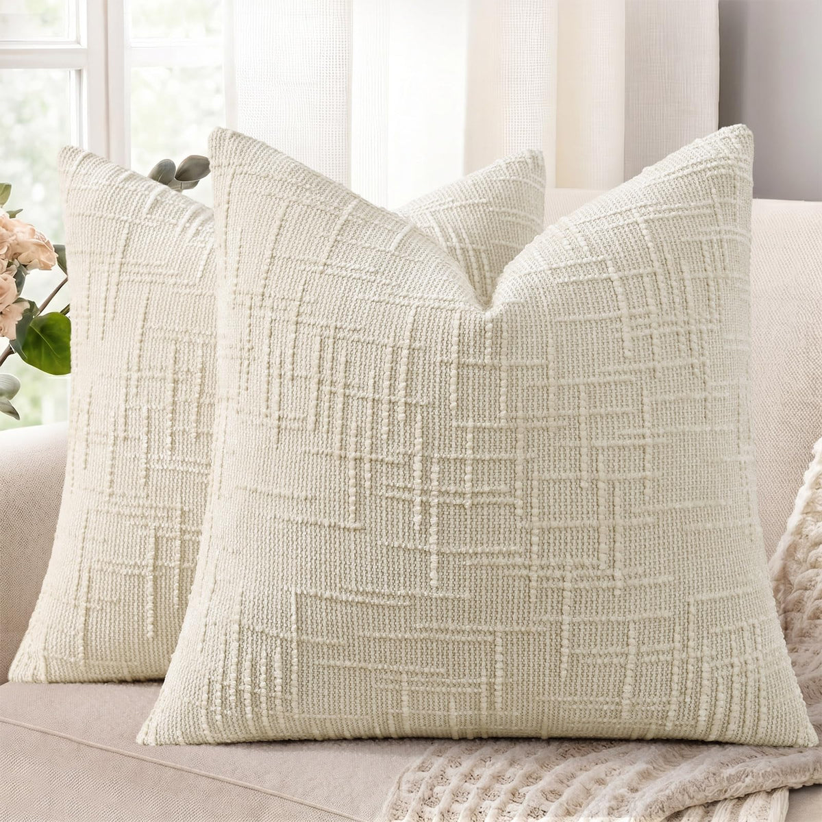decorUhome Textured Chenille Throw Pillow Covers 18x18 Set of 2 Rust