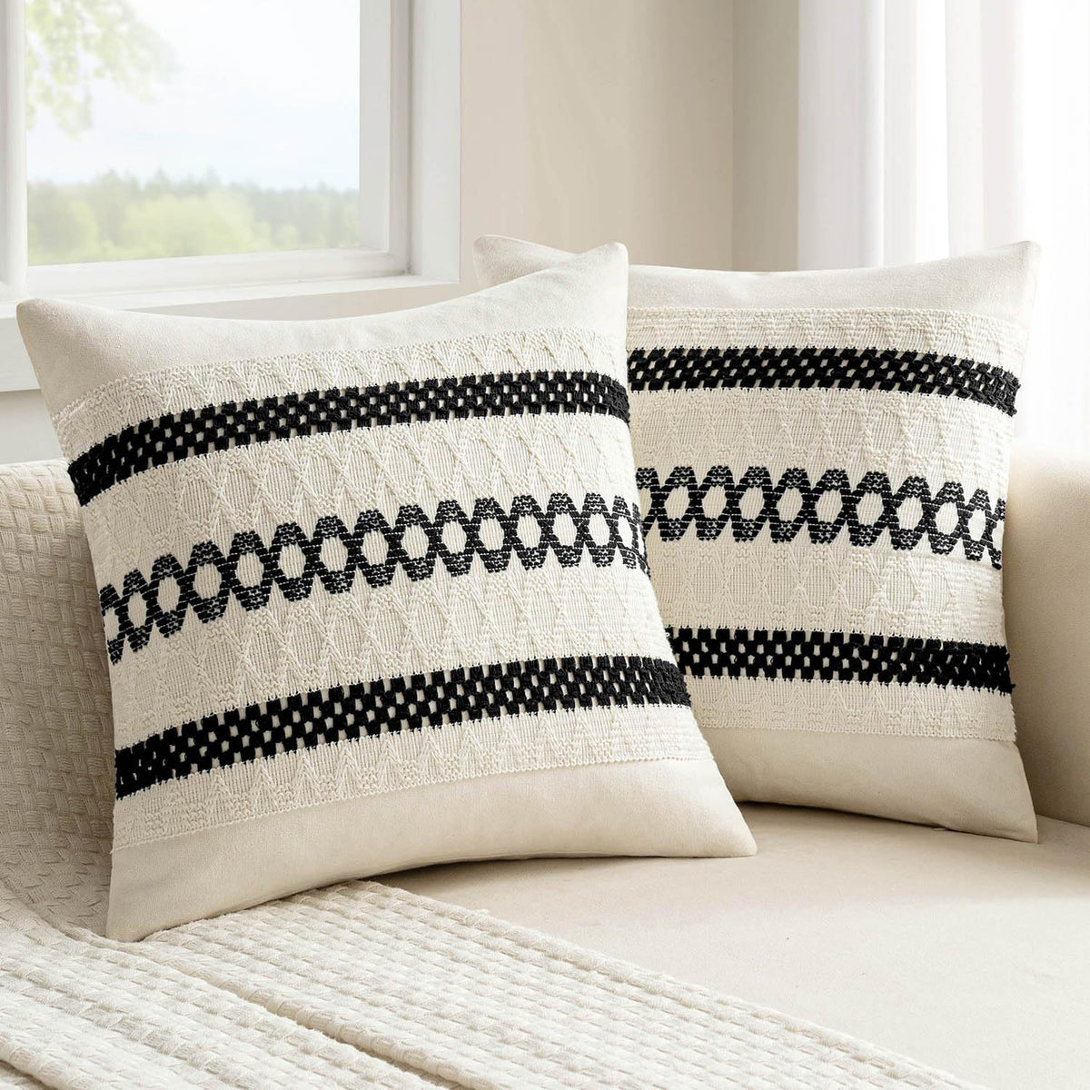 MIULEE Set of 2 Sage Green Boho Decorative Lumbar Pillow Covers 12x20 Inch