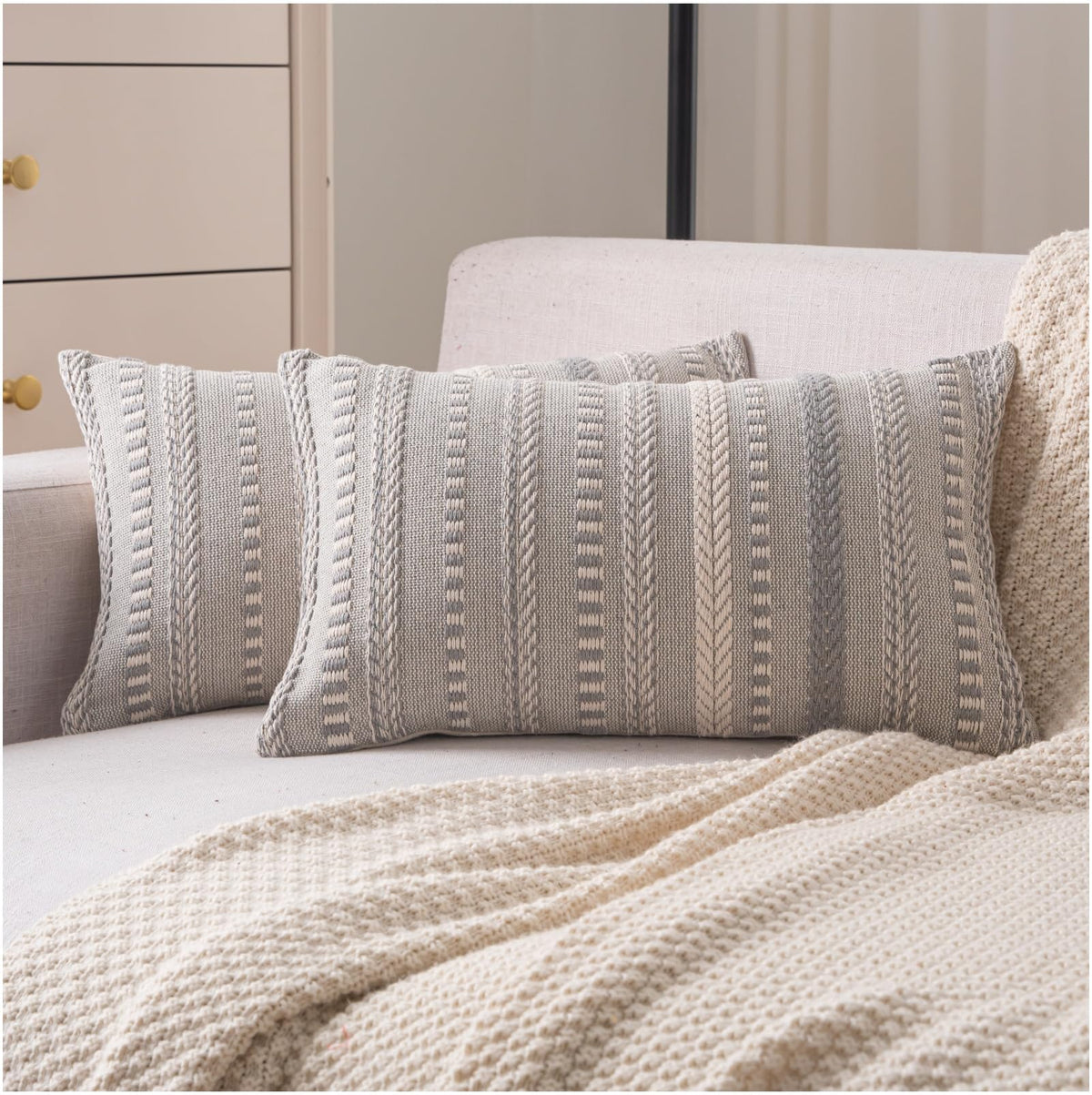Cethom Boho Throw Pillow Covers 18x18 Inch Set of 2, Farmhouse Decorative Couch Pillow Cases, Black Accent Pillows of Bed, Sofa Bedroom Living Room Home Decor Cushion Cover