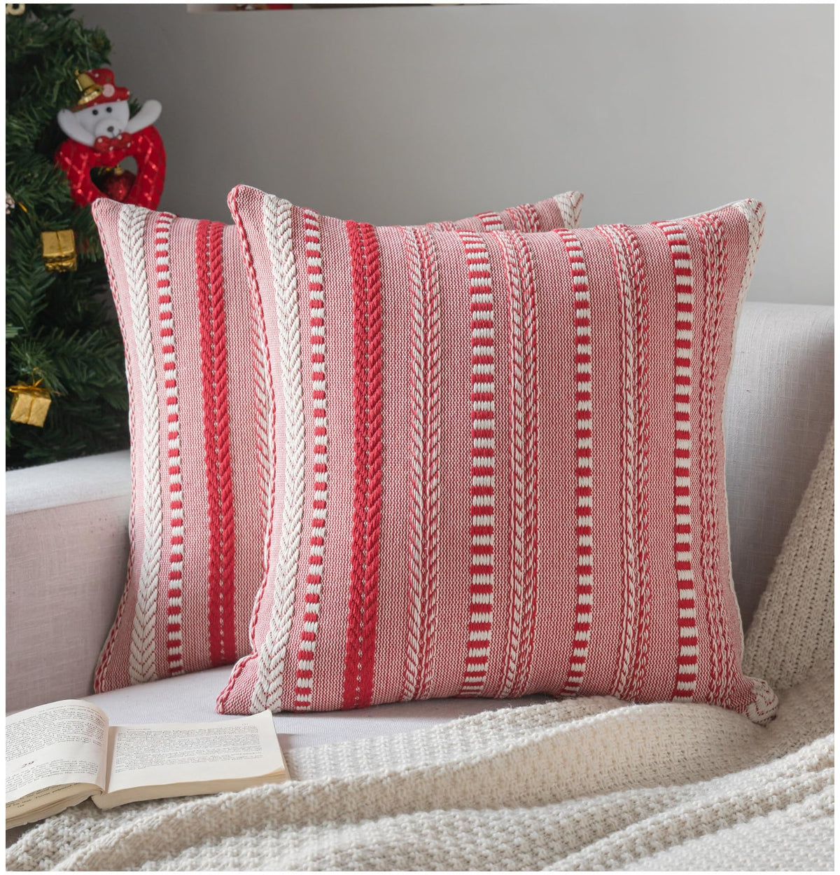 Cethom Boho Throw Pillow Covers 18x18 Inch Set of 2, Farmhouse Decorative Couch Pillow Cases, Black Accent Pillows of Bed, Sofa Bedroom Living Room Home Decor Cushion Cover
