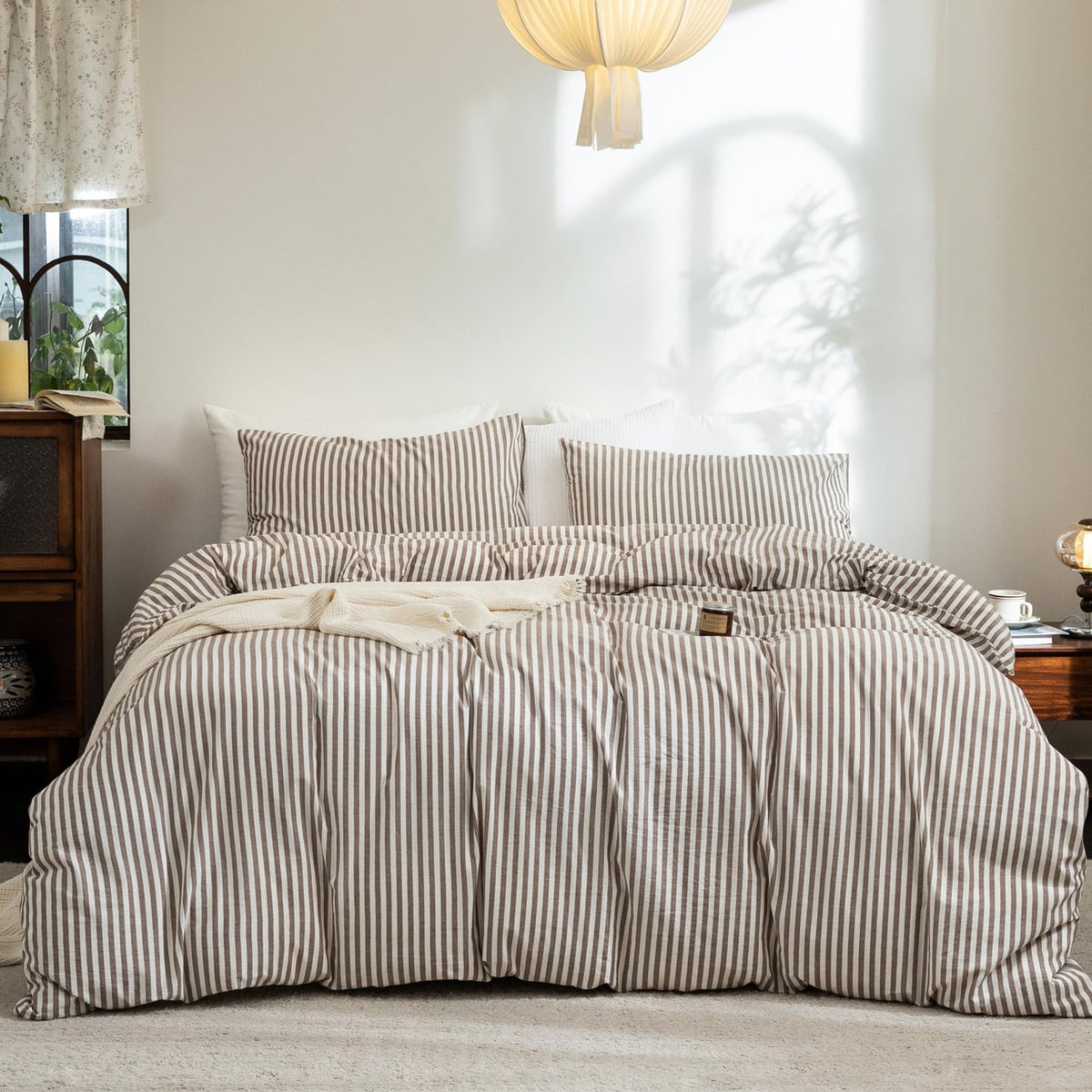 FOSSA Duvet Cover Set 100% Washed Cotton Linen Feel Queen