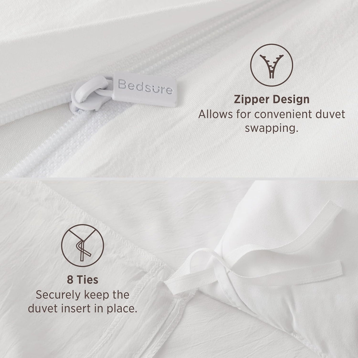 Bedsure Prewashed Duvet Cover King, Cotton-Like Soft Bedding Set, White