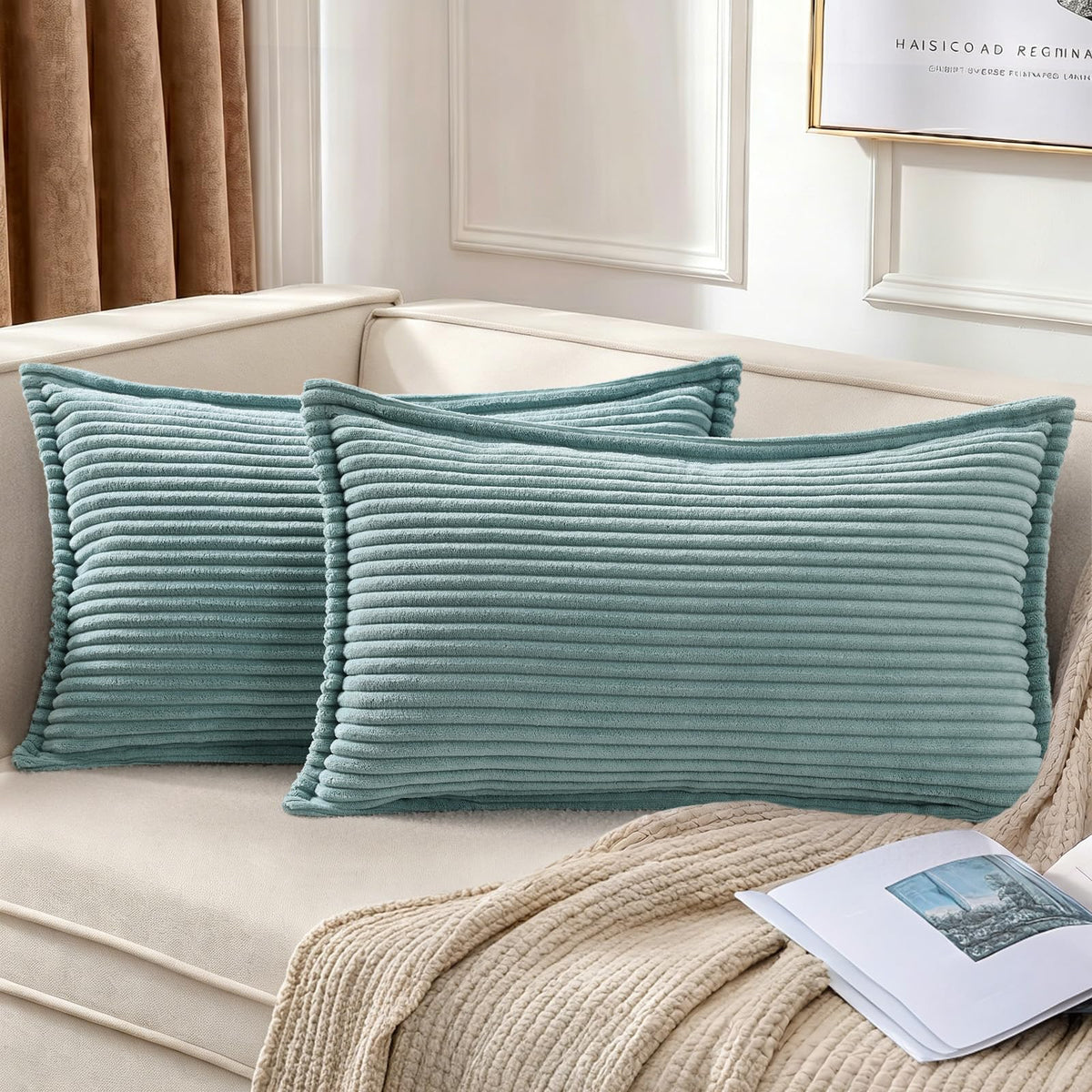 Mecatny Corduroy Fall Throw Pillow Covers 18x18 Set of 2 Olive Green