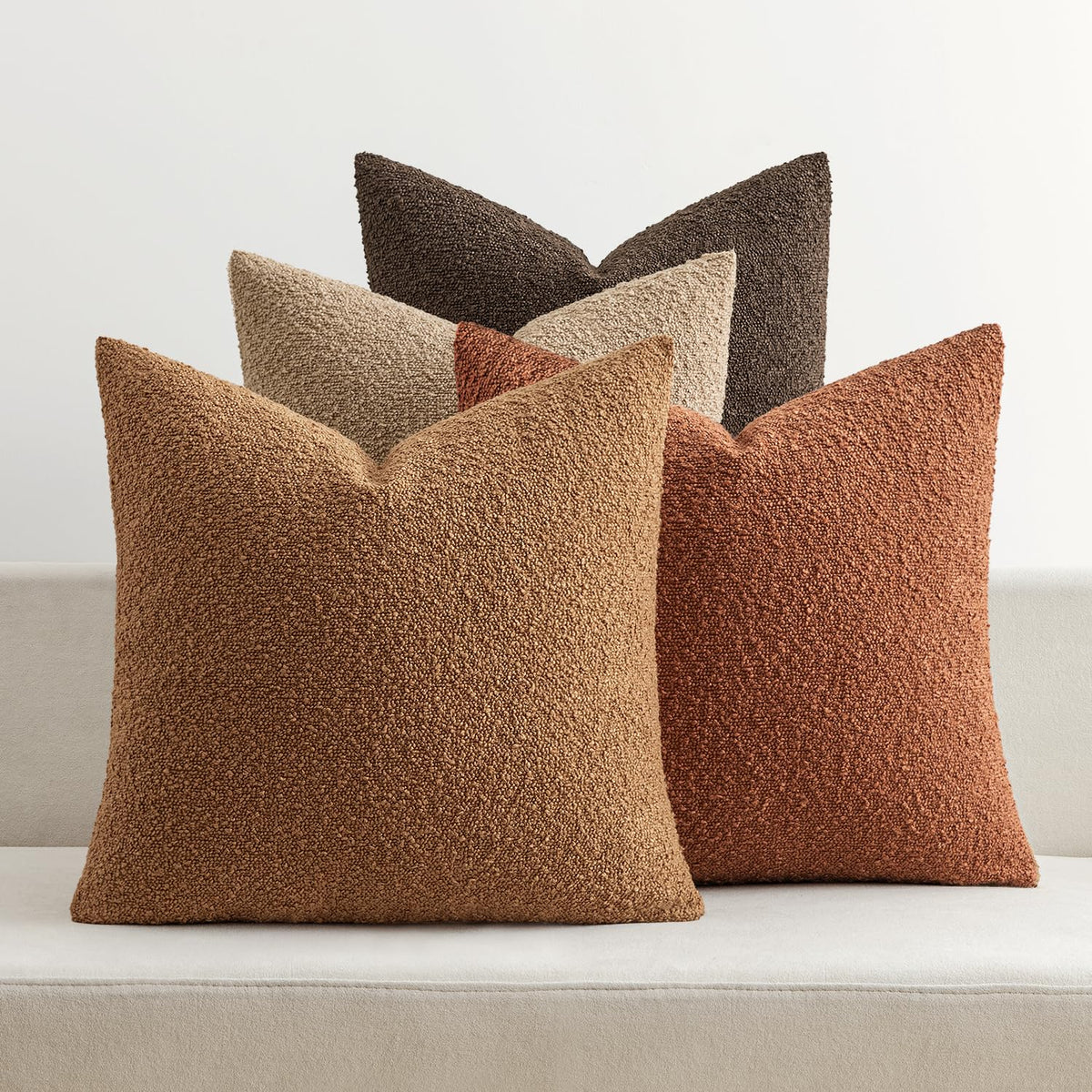MIULEE Fall Decorative Boucle Throw Pillow Covers 18x18 Brown Set of 4