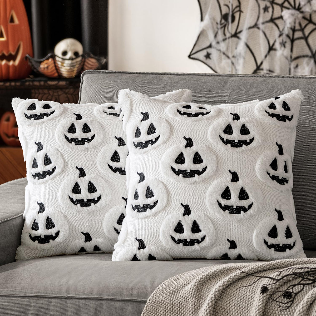 MIULEE Halloween Fall Pumpkin Throw Pillow Covers 18x18 Orange-Black