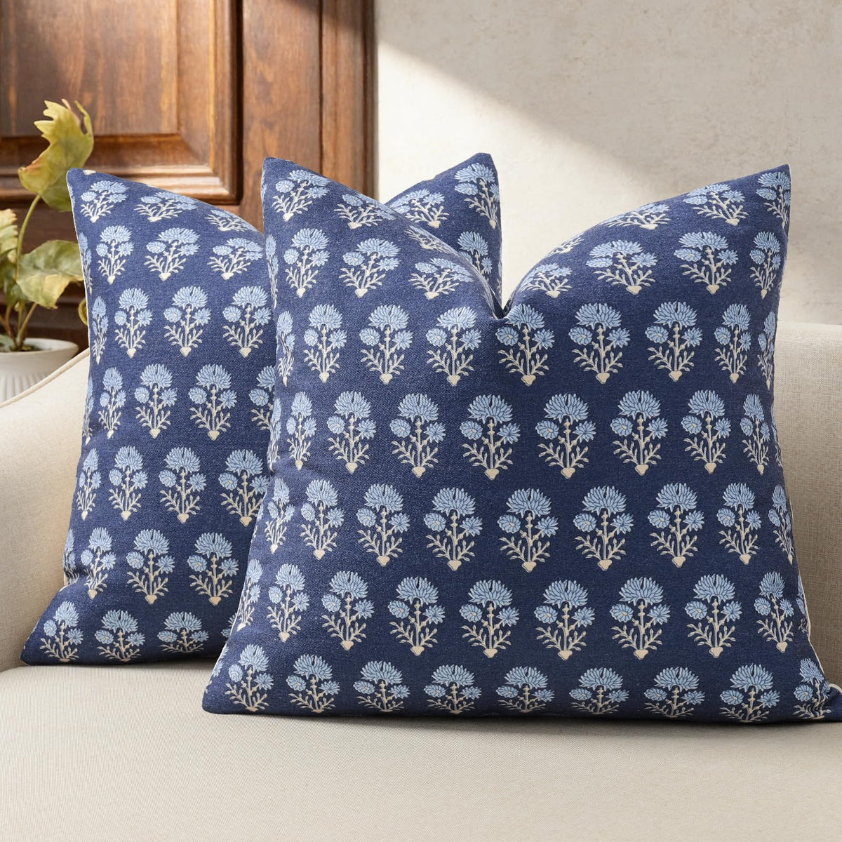 Farmhouse Floral Pillow Covers 18x18 Set of 2, Country Botanical Throw Pillow Cover for Sofa Couch Bed Living Room, Earthic Vintage Flower Cushion Covers Cottage Home Decor,Terracotta
