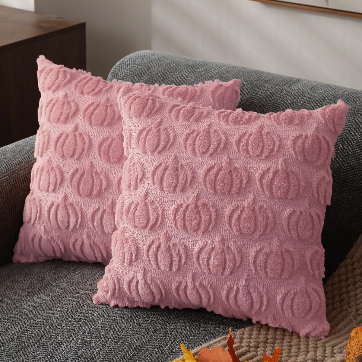 DFXSZ Fall Pillow Covers 18x18 2Pcs Beige Pumpkin Fall Decorations for Home