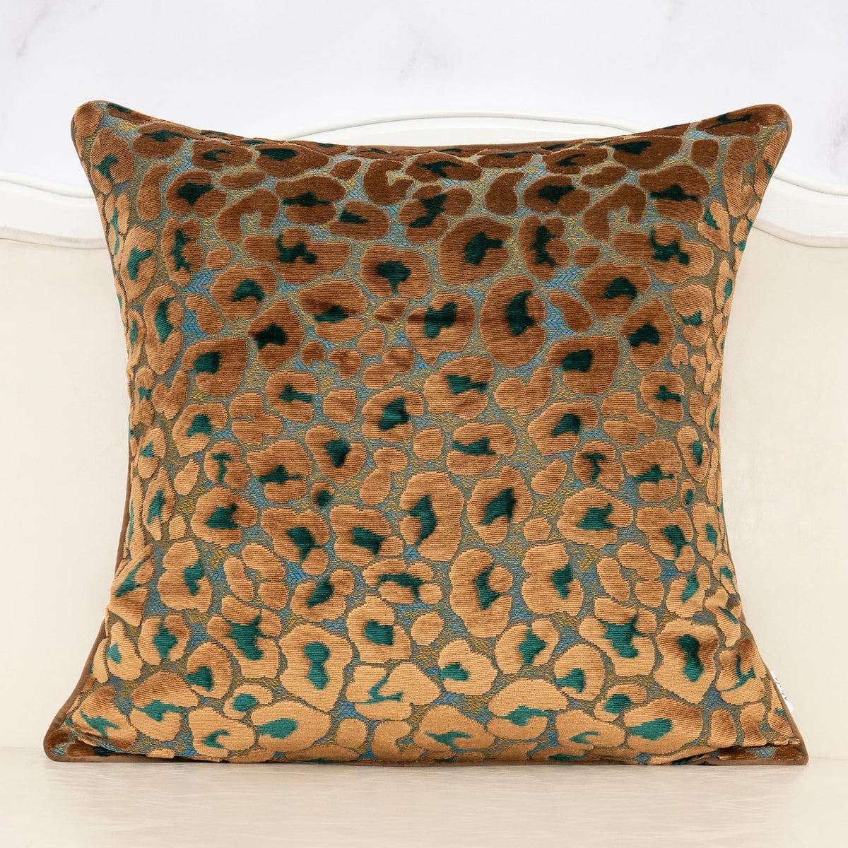 Alerfa Green Brown Floral Throw Pillow Cover 20 x 20 Inch Cut Velvet Sqaure Luxury Decorative Pillow Cover for Couch Living Room Bedroom
